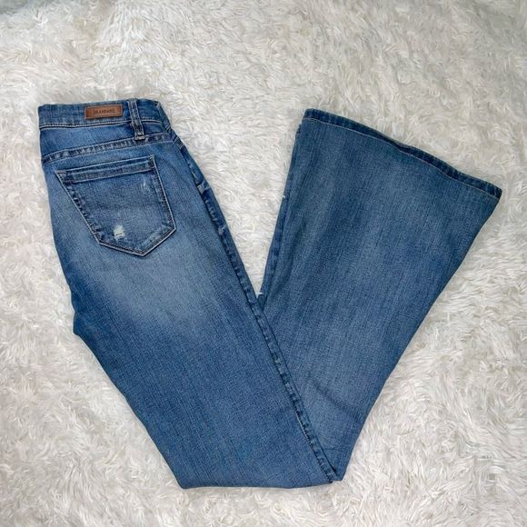 Blank NYC Wide Flare Leg Distressed Blue Jeans, size 26 - Picture 1 of 9